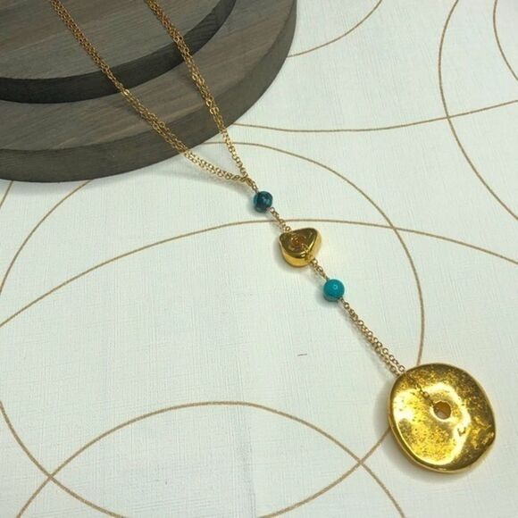 Stunning Y Style Necklace, Gold and Turquoise - Picture 1 of 11